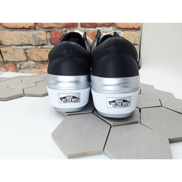 VANS Old Skool Stack Platform Lift Shoes Black Shiny White Platform Women Sz  10 - Picture 6 of 9